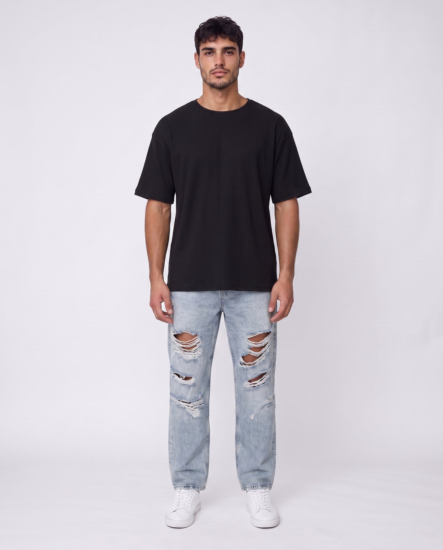 T-shirt- Linen Stripes Black