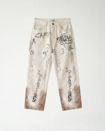 Jeans -  beige graffiti