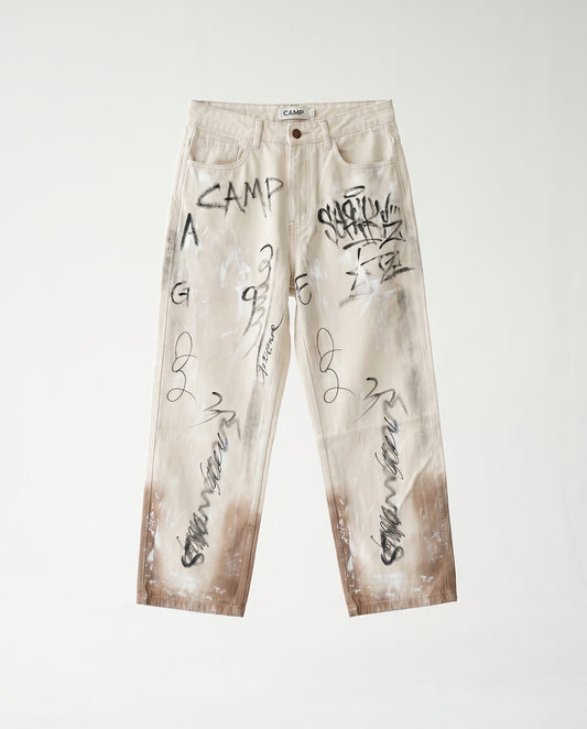 Jeans -  beige graffiti