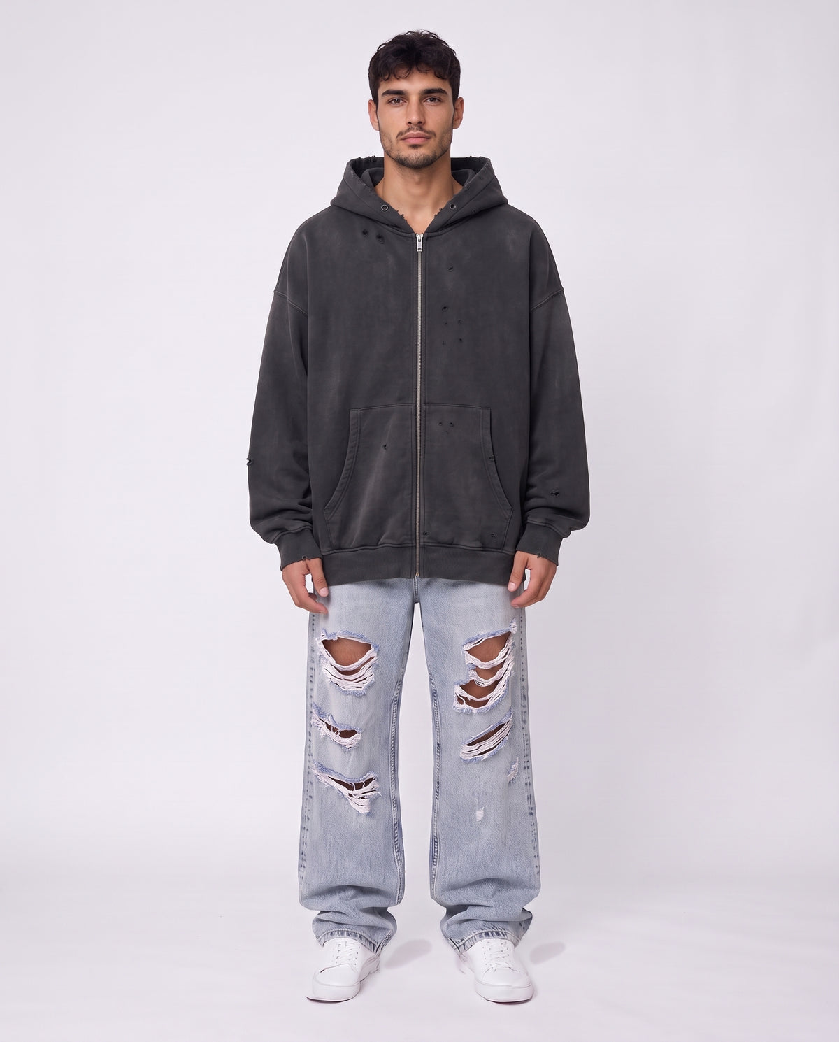 SWEATSHIRT OVERSIZE- washed zip-up
