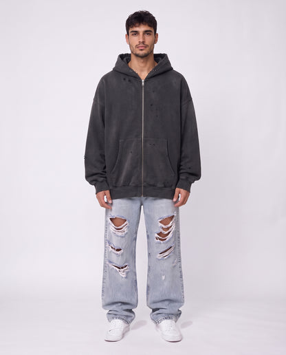 SWEATSHIRT OVERSIZE- washed zip-up