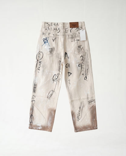 Jeans -  beige graffiti