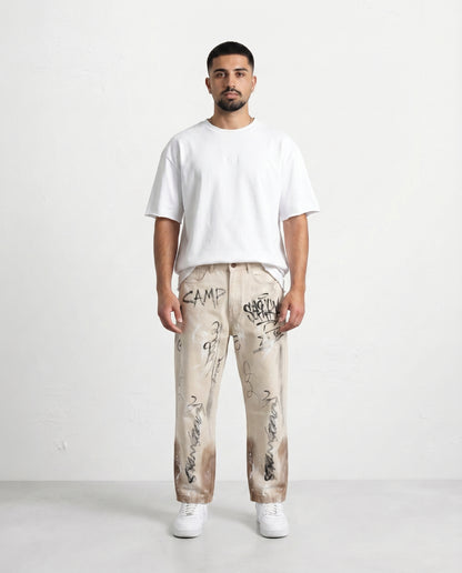 Jeans -  beige graffiti