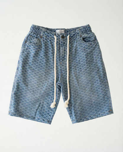 Short - Blue Thick Rope Jeans Flowers