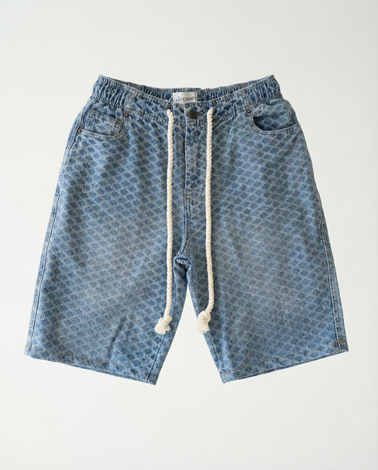 Short - Blue Thick Rope Jeans Flowers