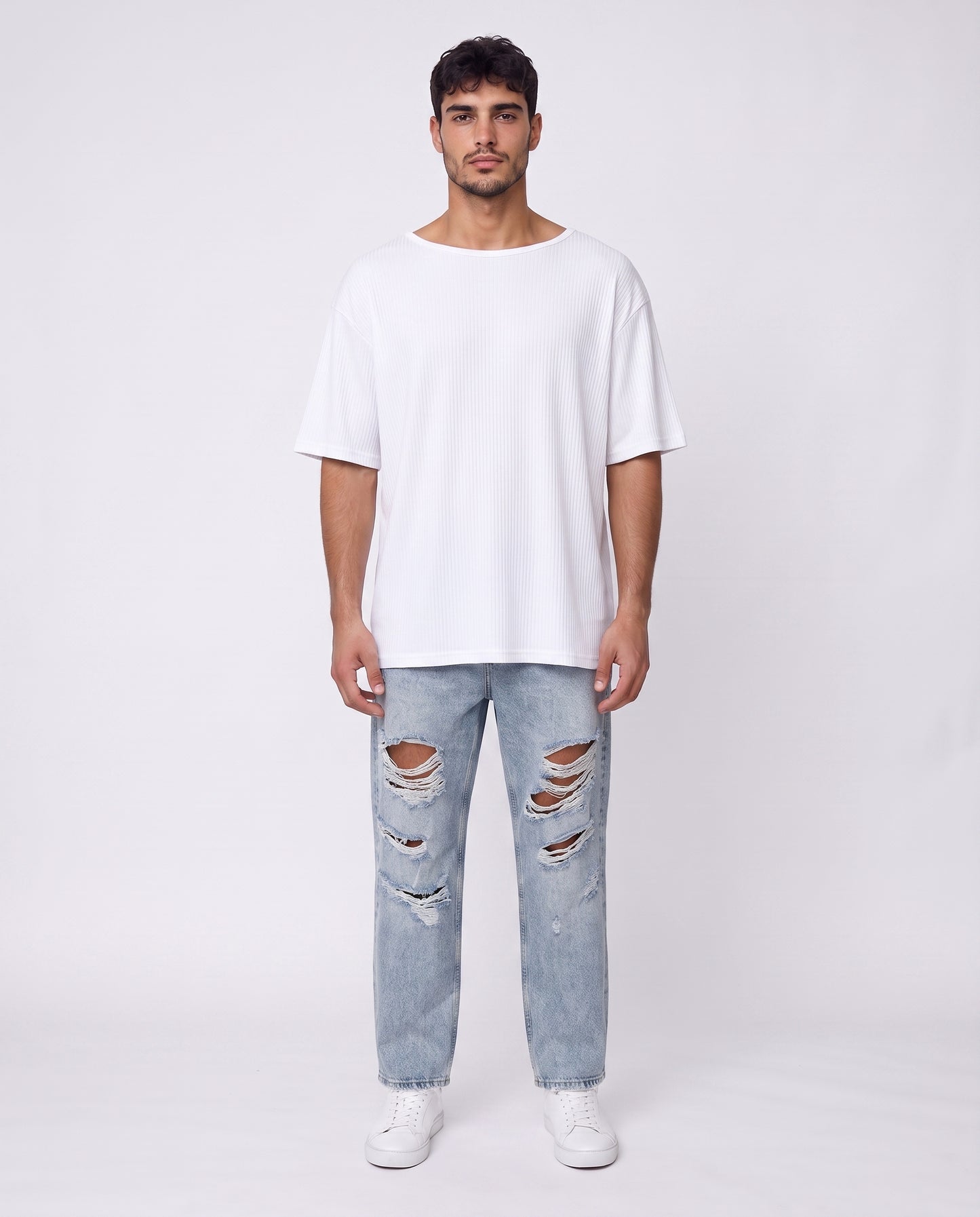T-shirt- Linen Stripes White