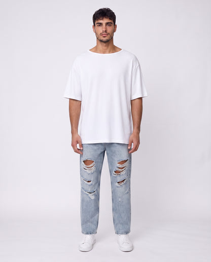 T-shirt- Linen Stripes White