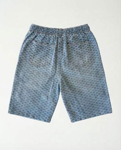 Short - Blue Thick Rope Jeans Flowers