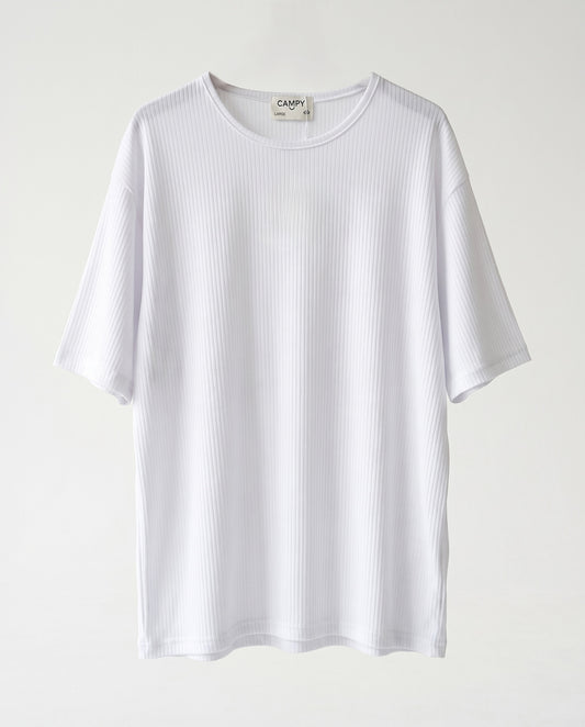 T-shirt- Linen Stripes White