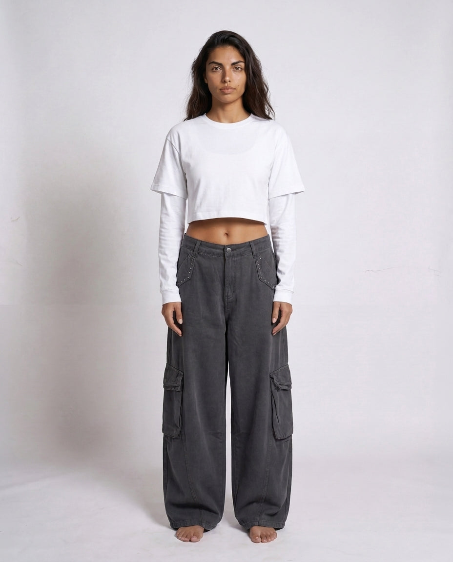 Pants- Cargo Studded Gray