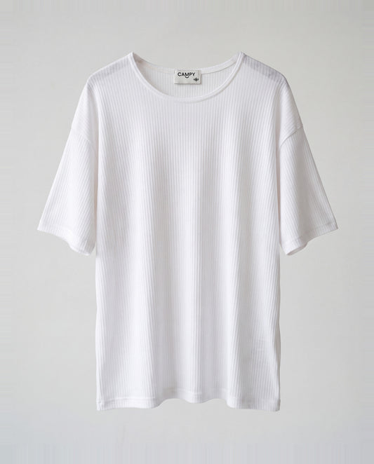 T-shirt- Linen Stripes White