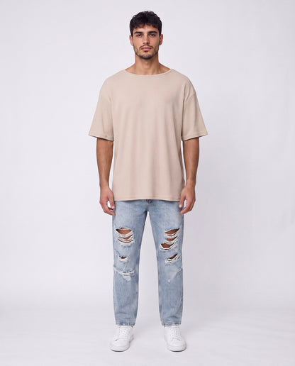T-shirt- Oversize Striped Linen Beige