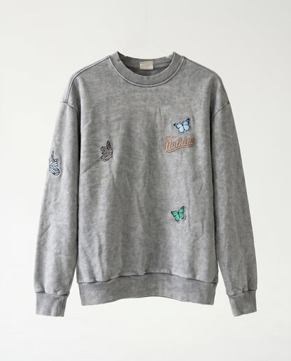 Sweatshirt - Hudis butterflies light gray