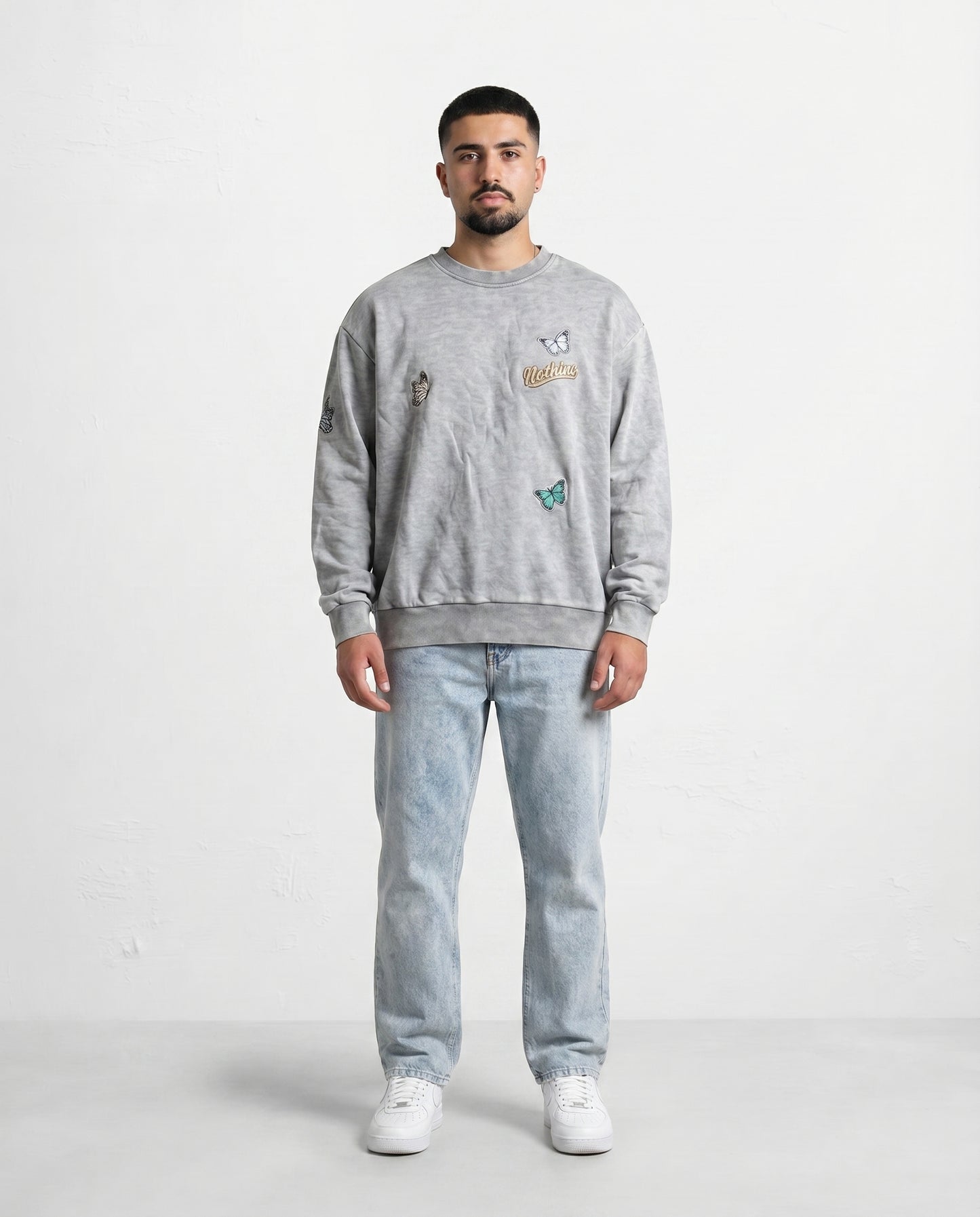 Sweatshirt - Hudis butterflies light gray