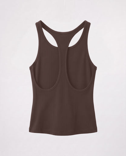 Rib Open Back Tank Top- Brown