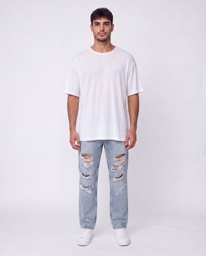 T-shirt- Linen Stripes White