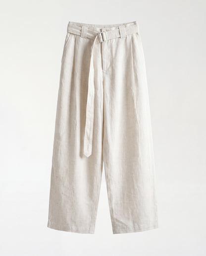 Pants- Linen balloon baggy White