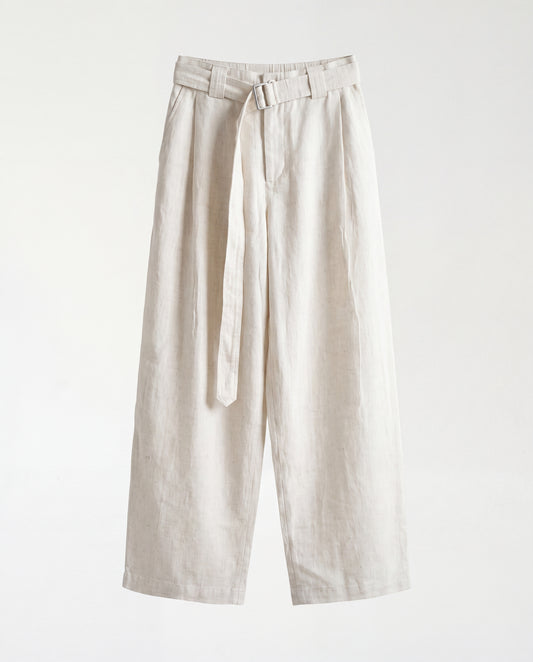 Pants- Linen balloon baggy White