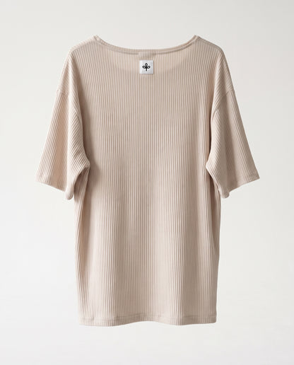 T-shirt- Oversize Striped Linen Beige