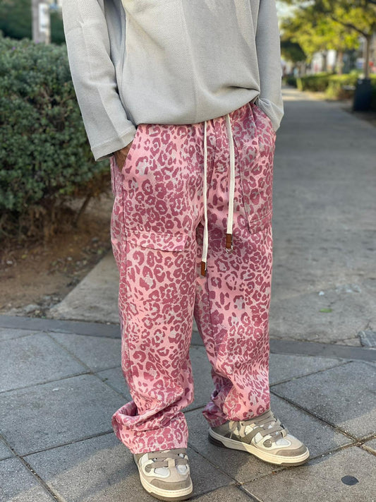 Jeans - Pink Leopard Print Drawstring