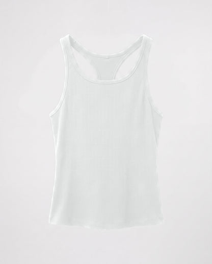 Rib Open Back Tank Top- White