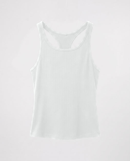 Rib Open Back Tank Top- White