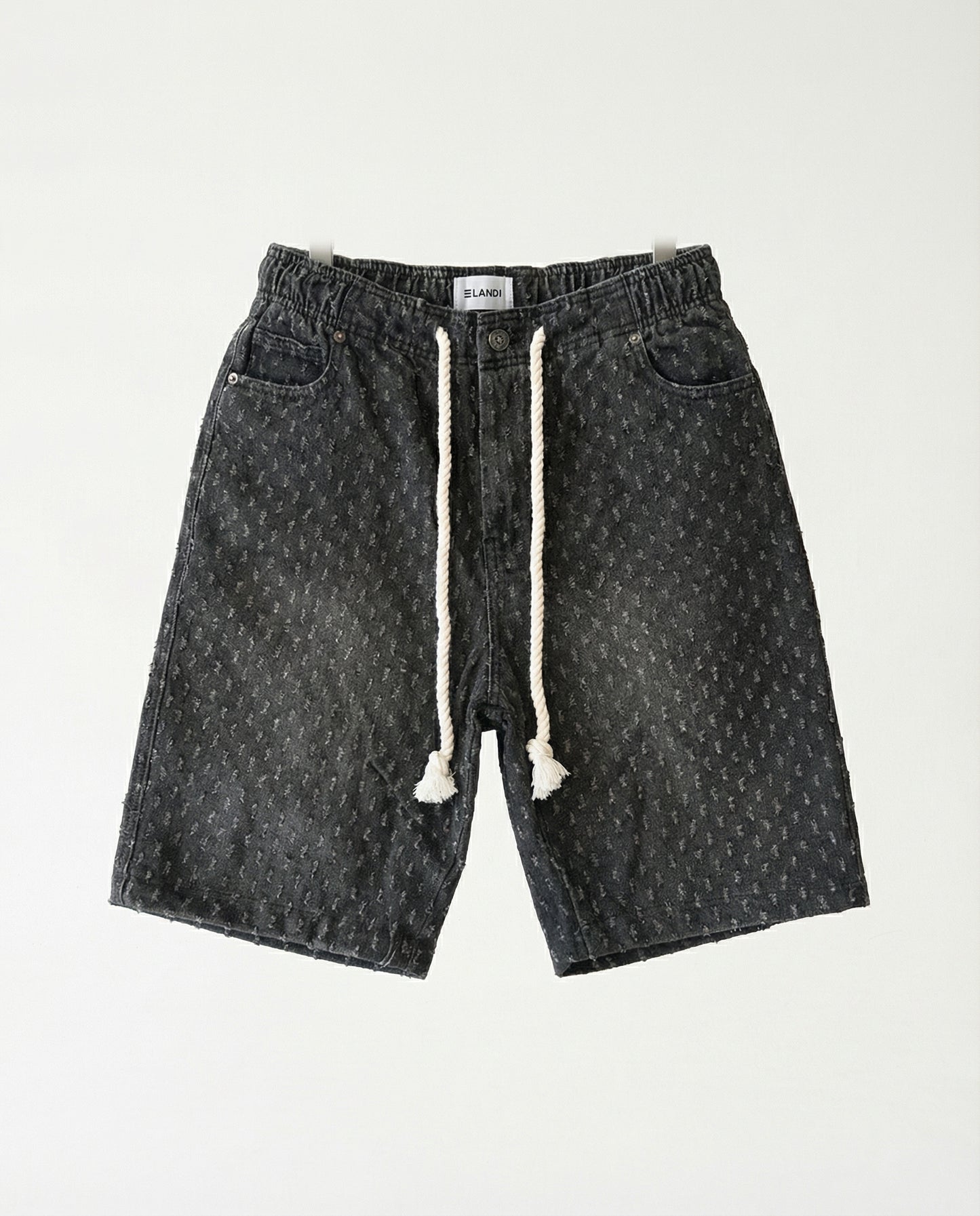 Short - Black Thick Rope Jeans Plus Points