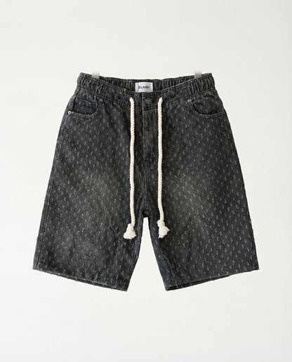 Short - Black Thick Rope Jeans Plus Points