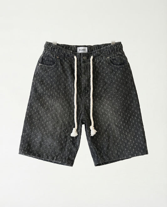 Short - Black Thick Rope Jeans Plus Points