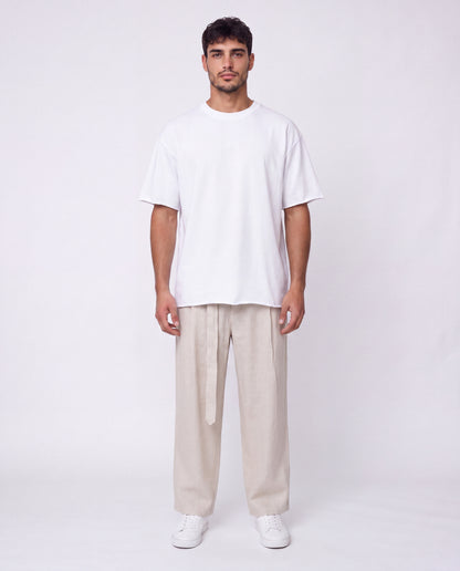 Pants- Linen balloon baggy White