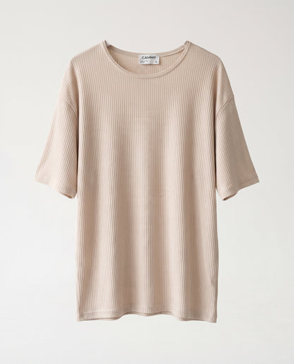 T-shirt- Oversize Striped Linen Beige