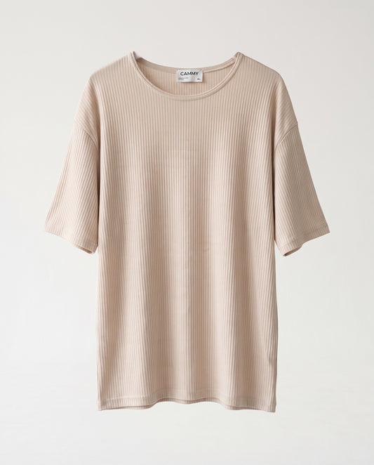 T-shirt- Oversize Striped Linen Beige