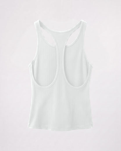 Rib Open Back Tank Top- White