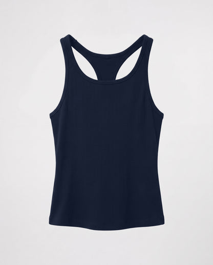 Rib Open Back Tank Top- blue