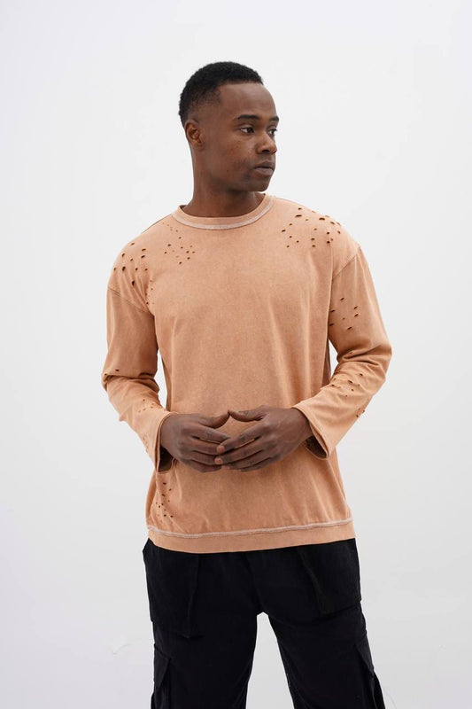 Distressed wash long sleeve orange