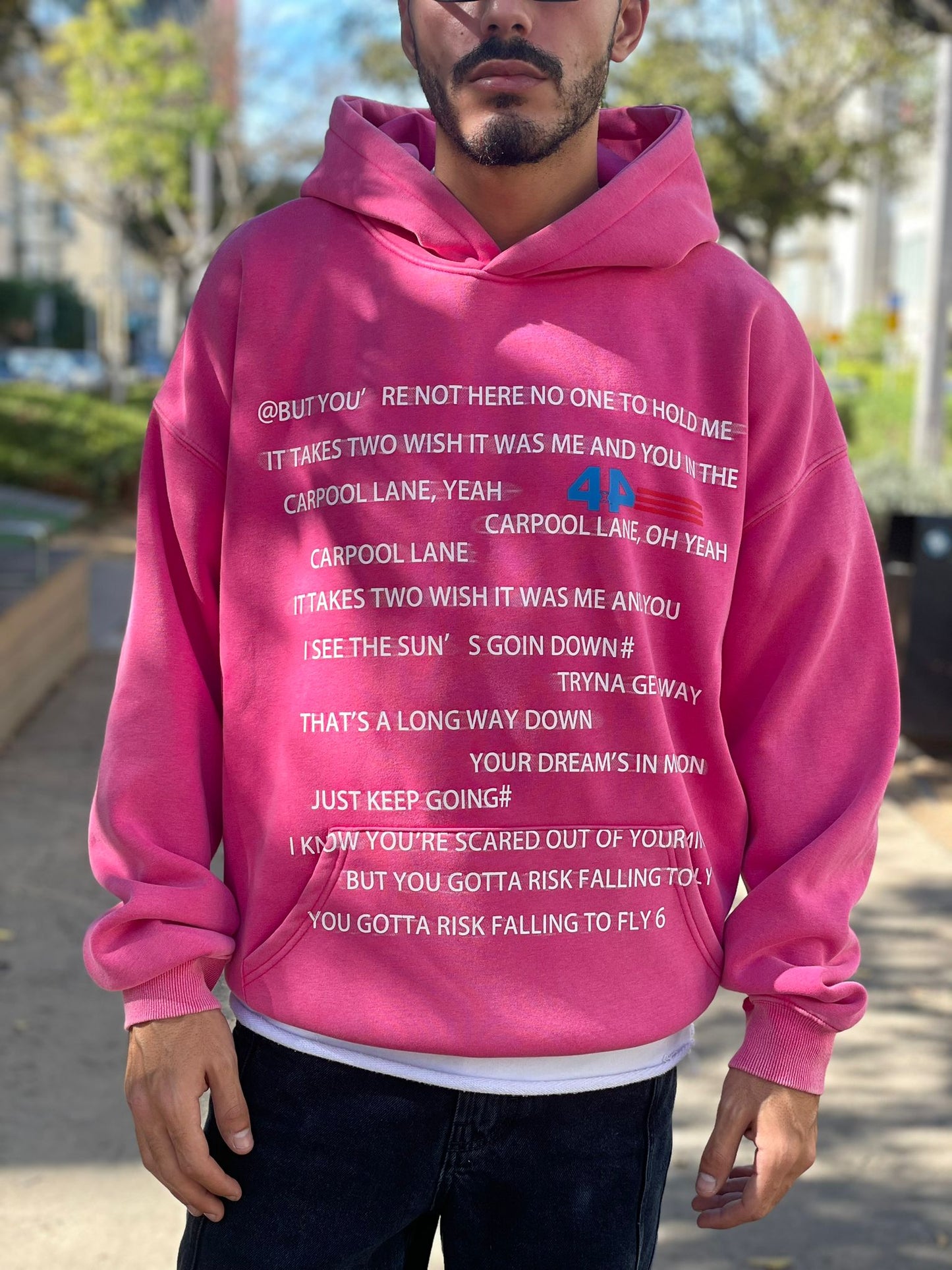 Hoodie -  Pink Statement Wash Overszie