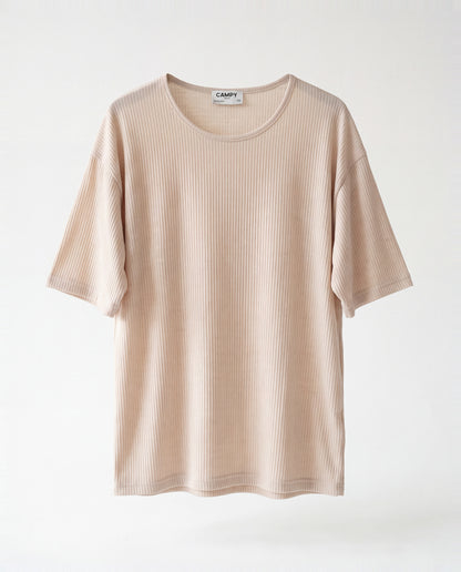 T-shirt- Oversize Striped Linen Beige