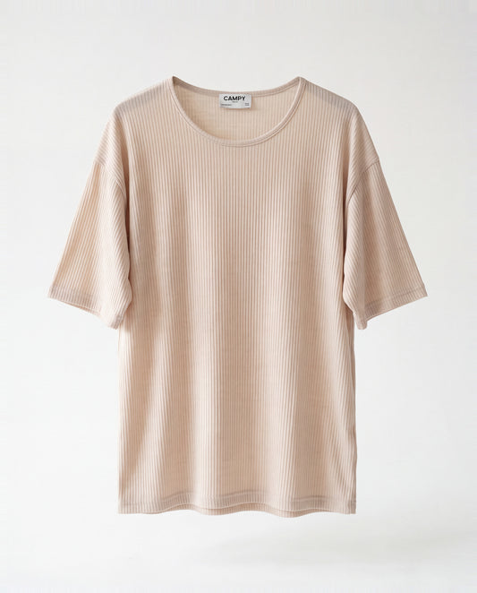 T-shirt- Oversize Striped Linen Beige