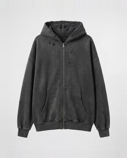 SWEATSHIRT OVERSIZE- washed zip-up