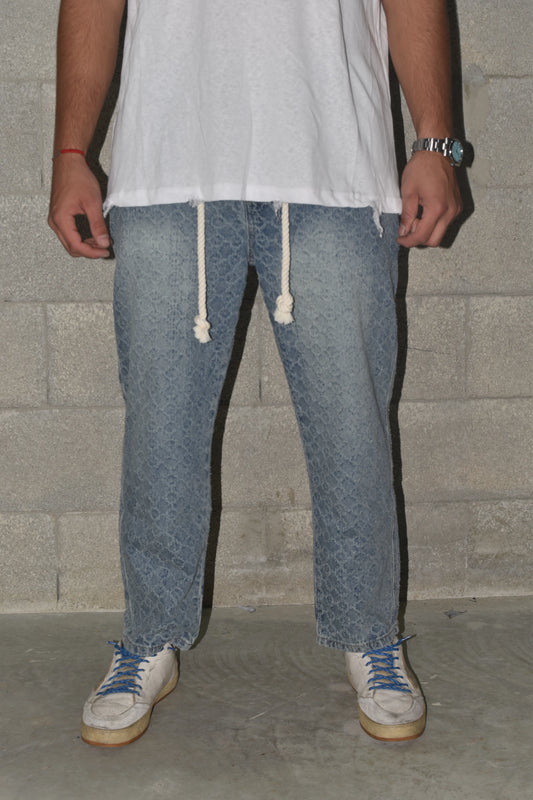 Jeans Flower Texture Rubber Blue