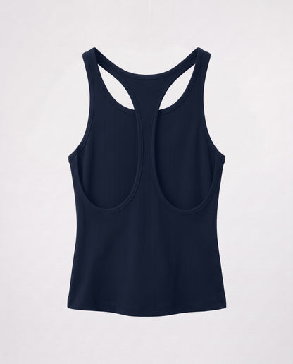 Rib Open Back Tank Top- blue