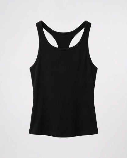 Rib Open Back Tank Top- Black