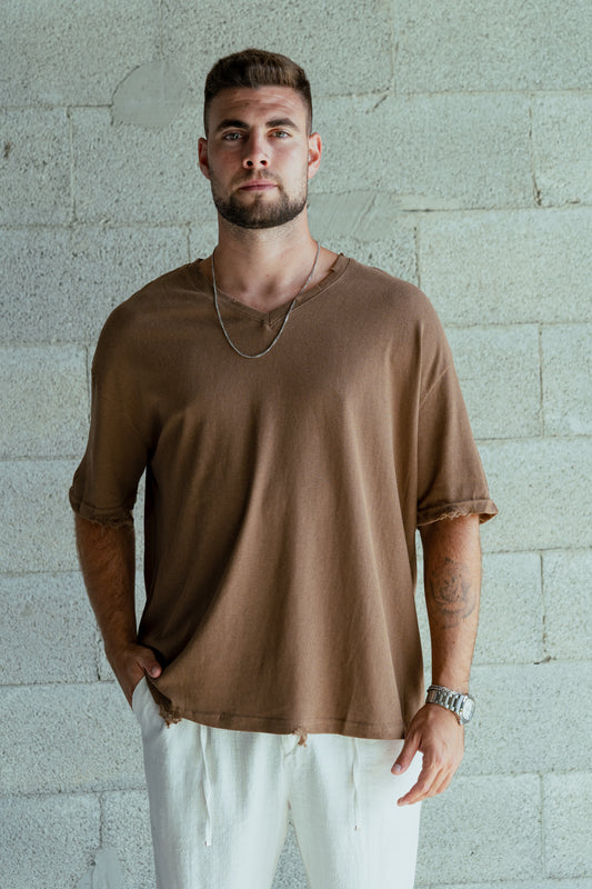 T-shirt Eilat linen V Brown