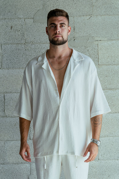 Shirt Band collar – White linen