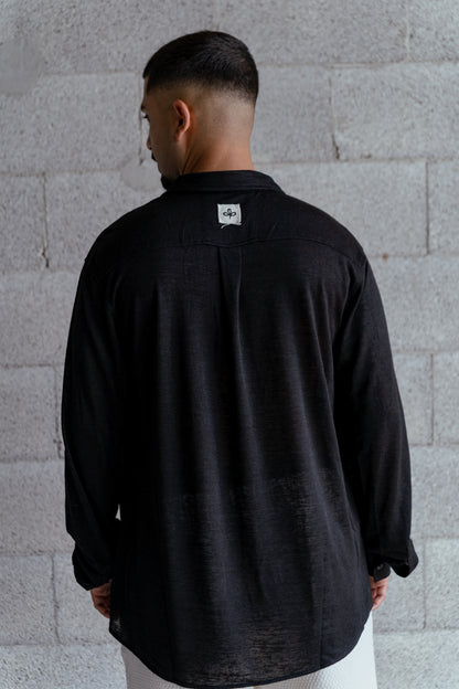 Shirt Band collar –  Black linen