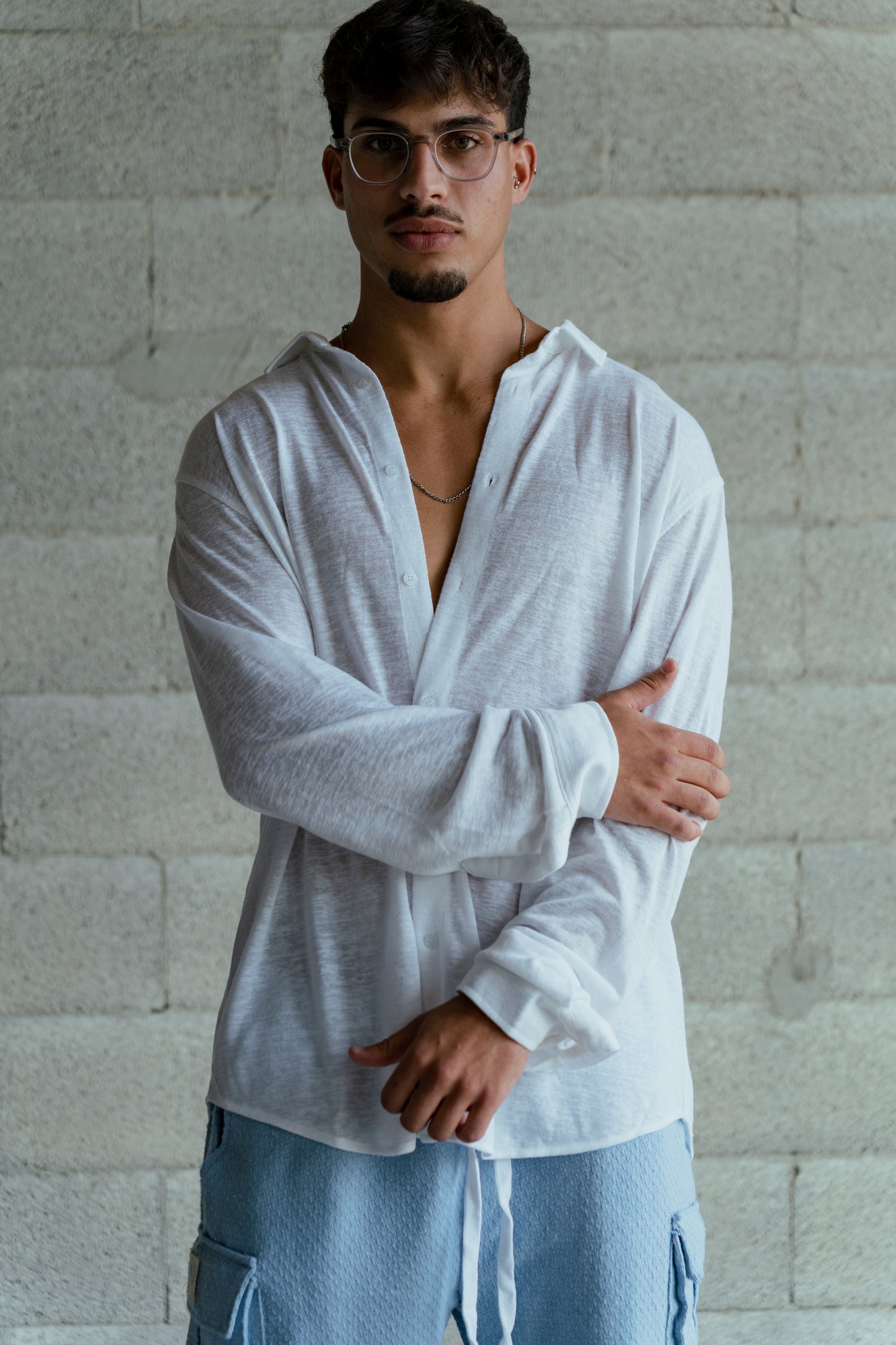 Shirt Band collar – White linen