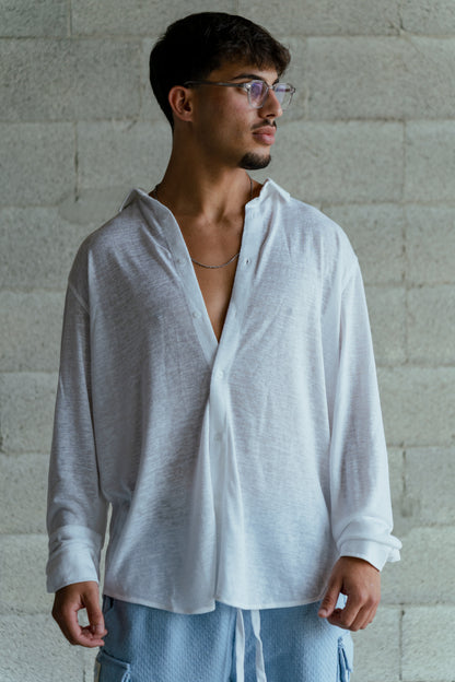 Shirt Band collar – White linen