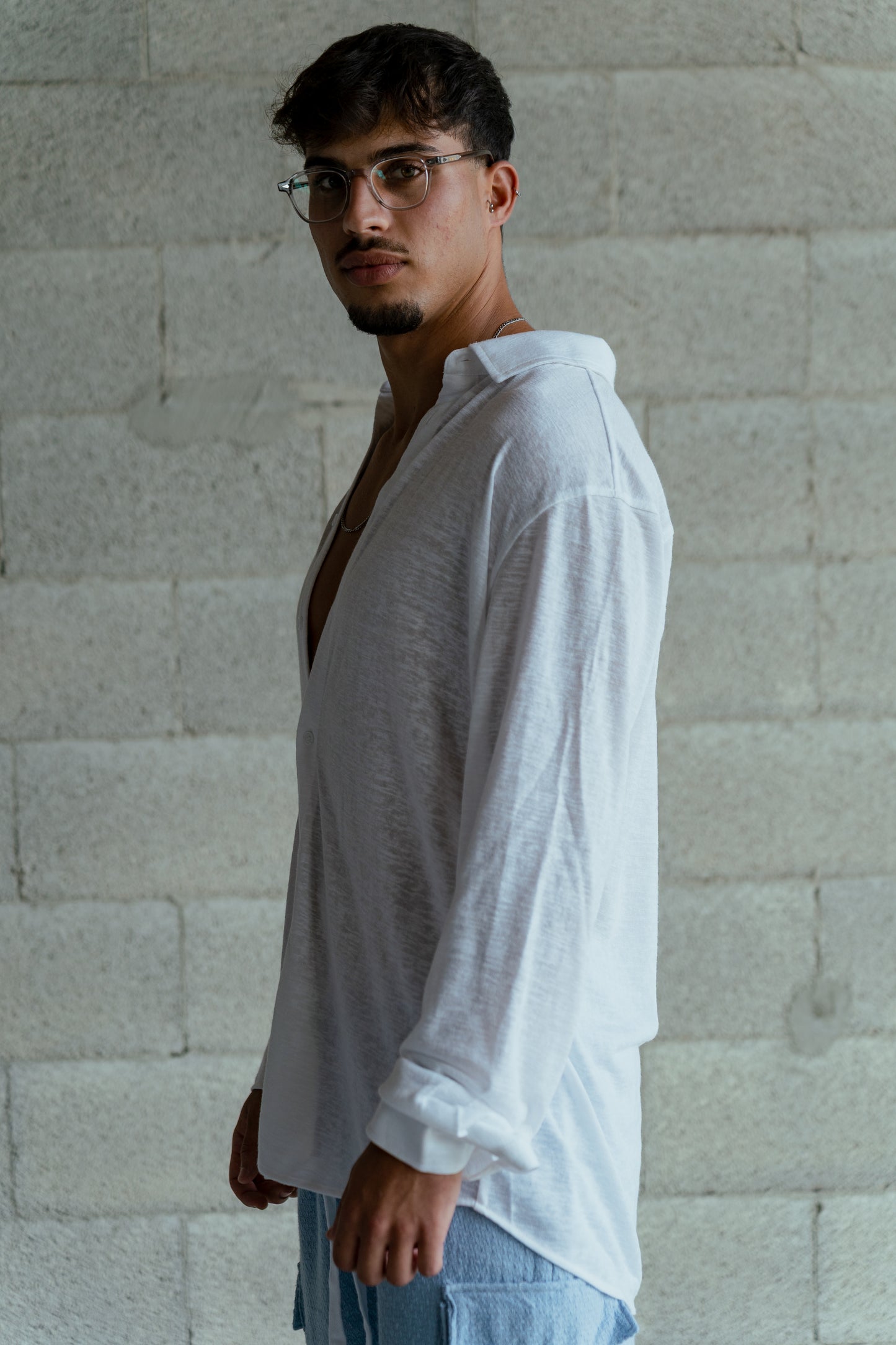 Shirt Band collar – White linen