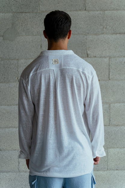 Shirt Band collar – White linen