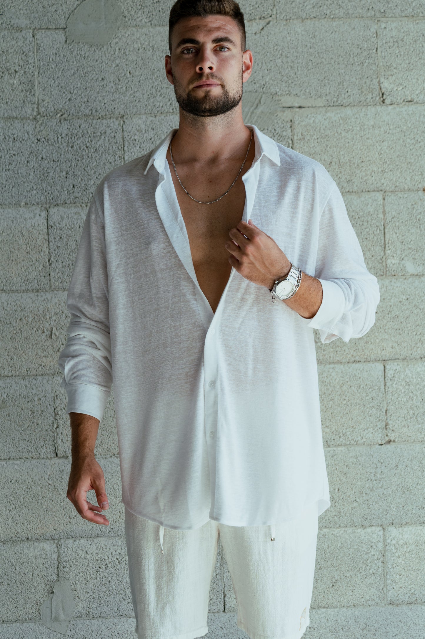 Shirt Band collar – White linen
